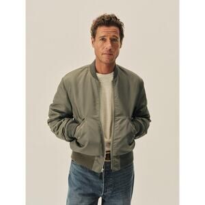 Buck Mason Flight Nylon LZ Full Zip Bomber Jacket Soft Sage Green Sz L